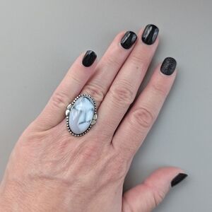 Size 6 Adjustable Sterling Silver Overlay Stone Ring